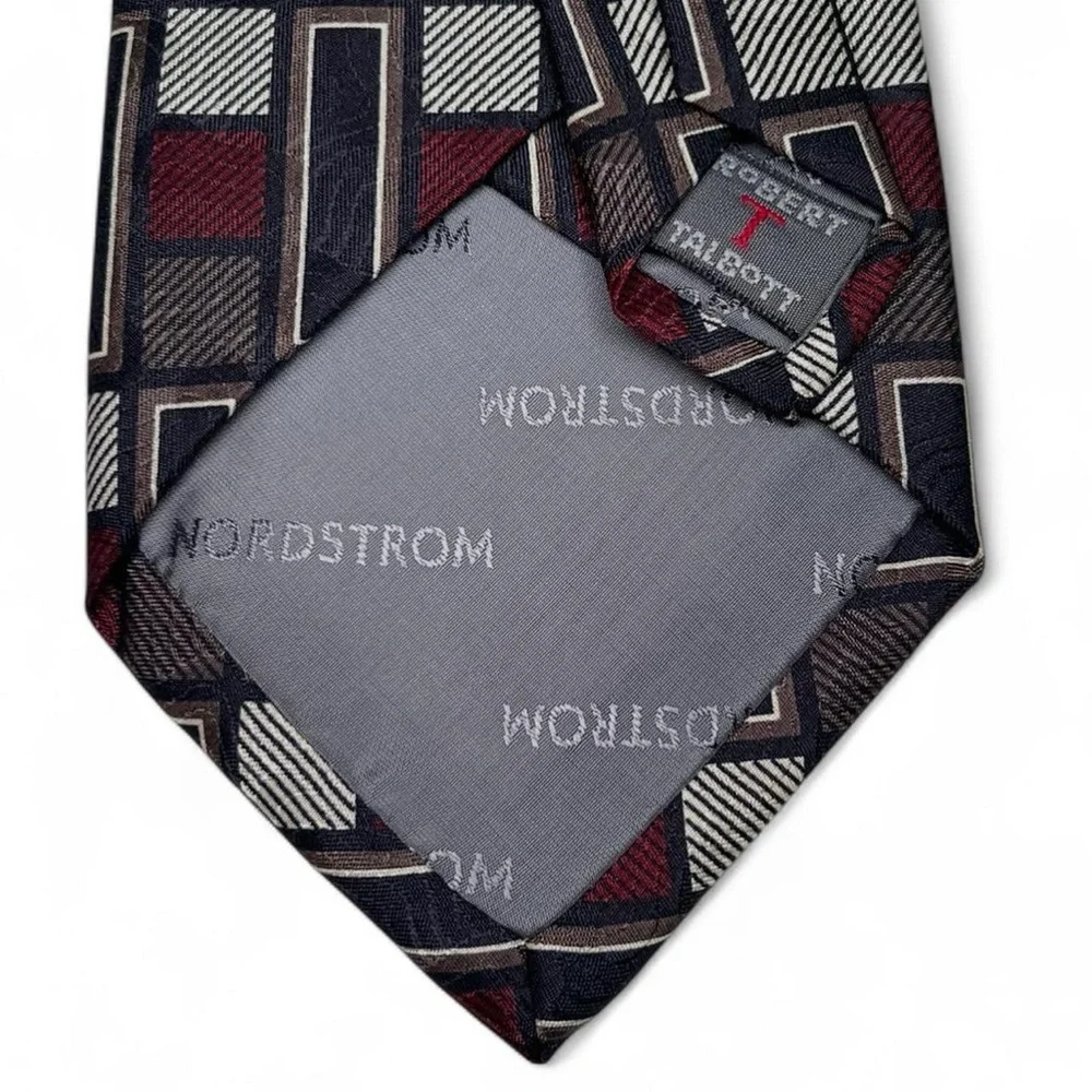 ROBERT TALBOTT Hand Sewn Finest Silk Black Tie w/Geometric Design 58
